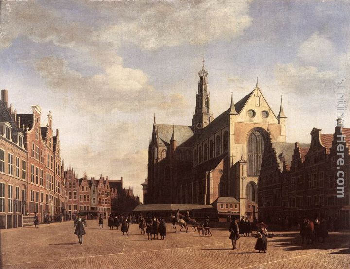 The Market Square at Haarlem with the St Bavo painting - Gerrit Adriaensz. Berckheyde The Market Square at Haarlem with the St Bavo art painting